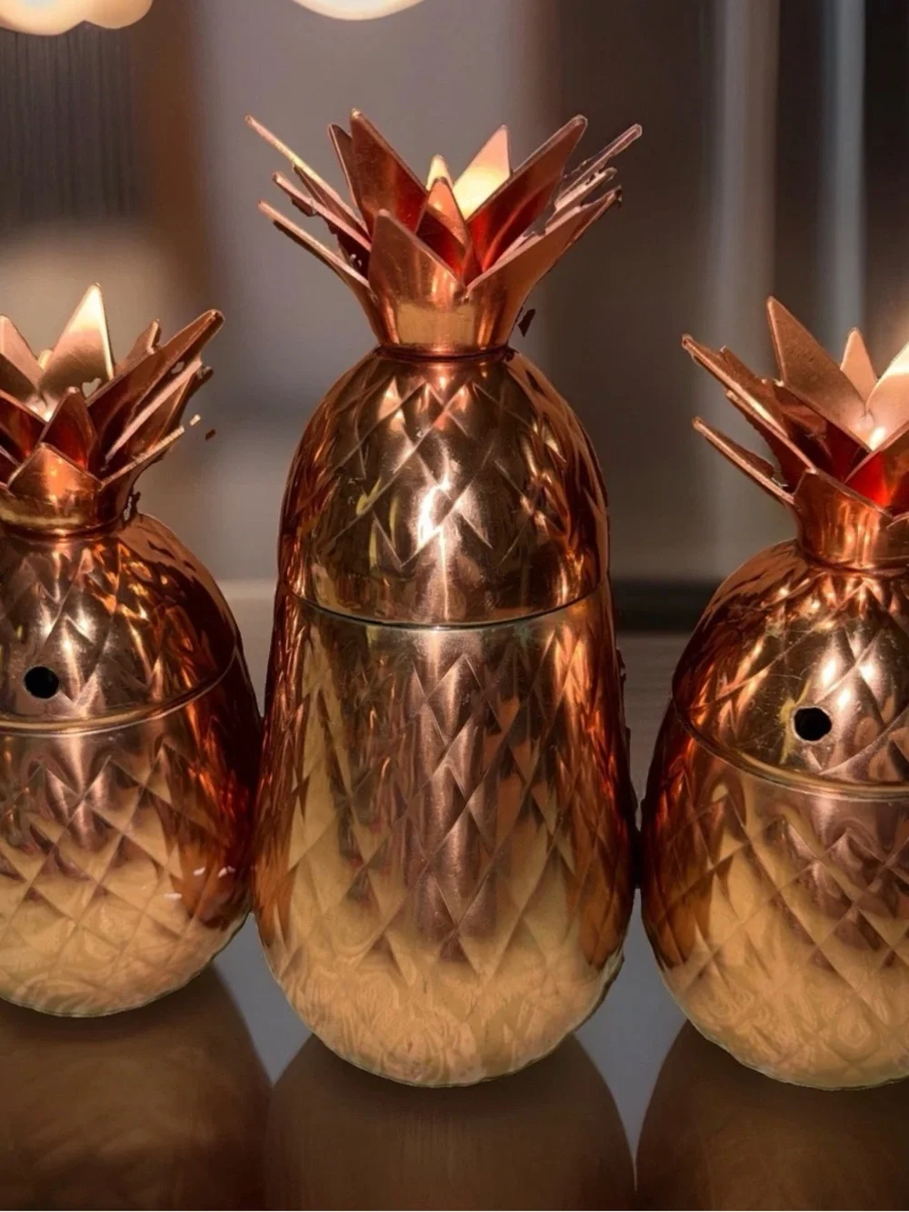 Pier 1 Metallic Copper Pineapple Cocktail Shaker & Tumbler Set 3-Piece GC